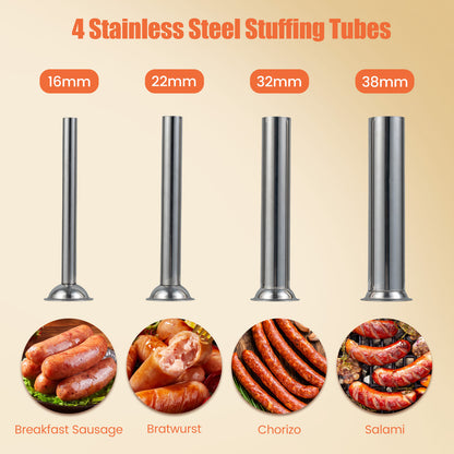 Stainless Steel Meat Filling Machine with 2 Speeds and 4 Stuffing Tubes for Home-7L
