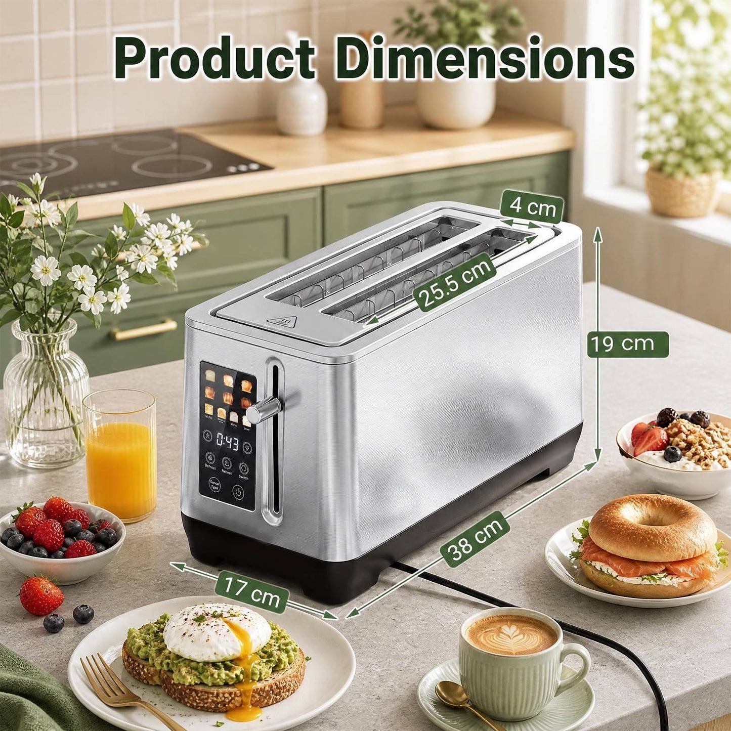 Stainless Steel Toaster with 6 Browning Levels and 4 Bread Types-Silver