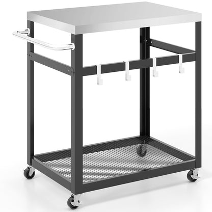2-tier Stainless Steel Grill Cart with Wheels and Handle-Black