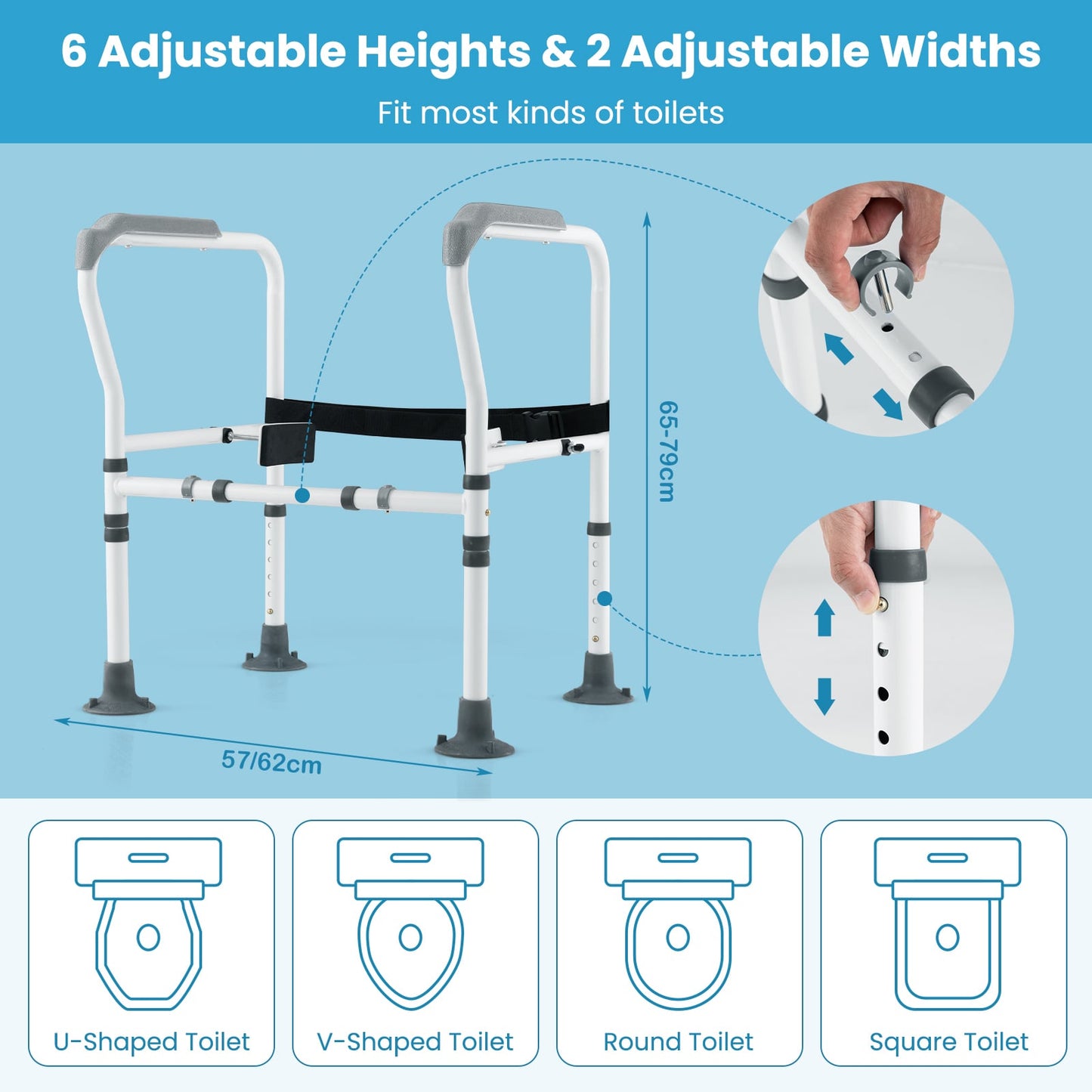 Stand Alone Toilet Safety Frame with Adjustable Height and Width-Grey