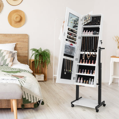 Lockable Jewelry Armoire Organizer with 3-Color Dimmable LED Full-Length Mirror-White