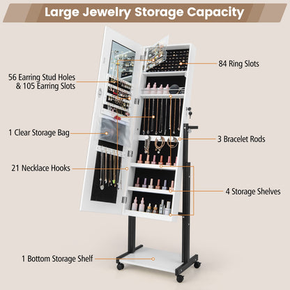 Lockable Jewelry Armoire Organizer with 3-Color Dimmable LED Full-Length Mirror-White