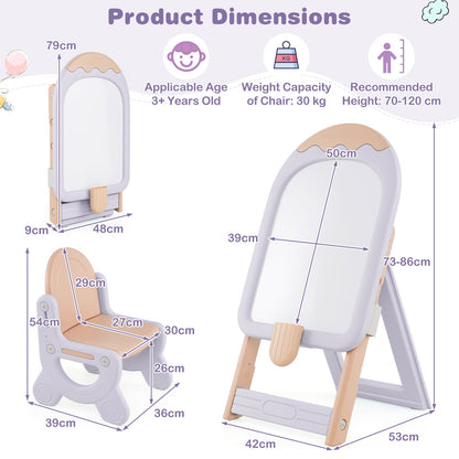 Height-adjustable and Foldable Standing Kids Art Easel with Chair-Pink & Purple