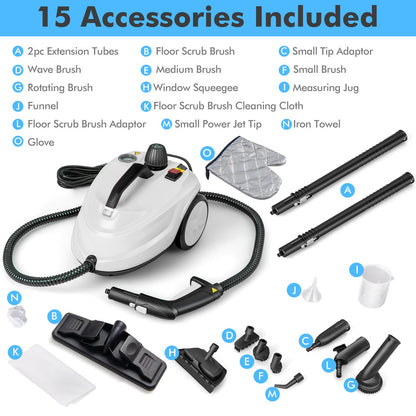 Steam Cleaner 2000W High Pressure Steamer Cleaning Machine with 15-Piece Accessories-White