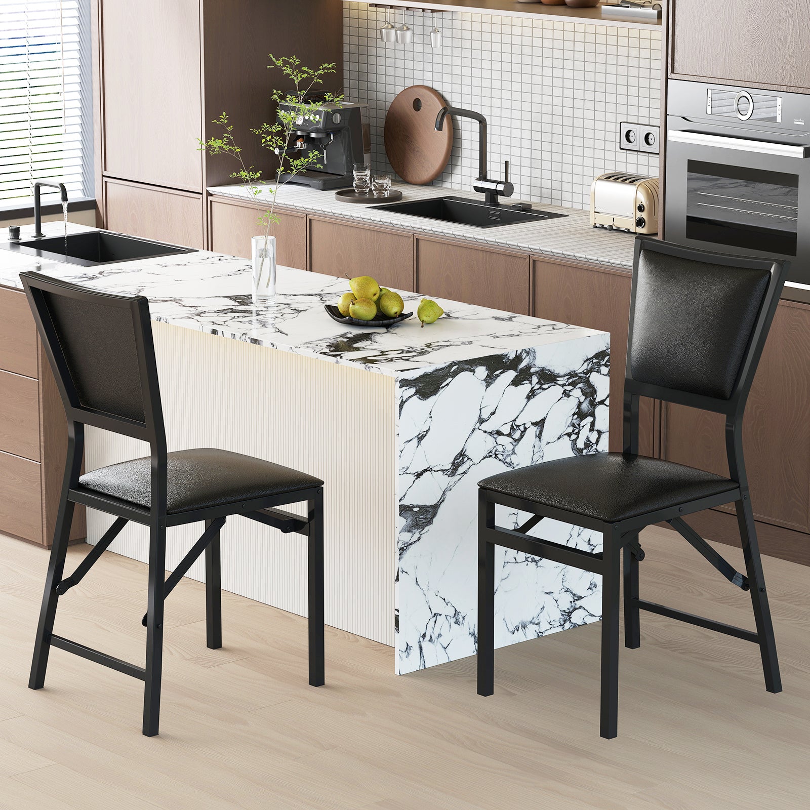 Steel Folding Chair Set of 4 with High Backrest and Steel Frame