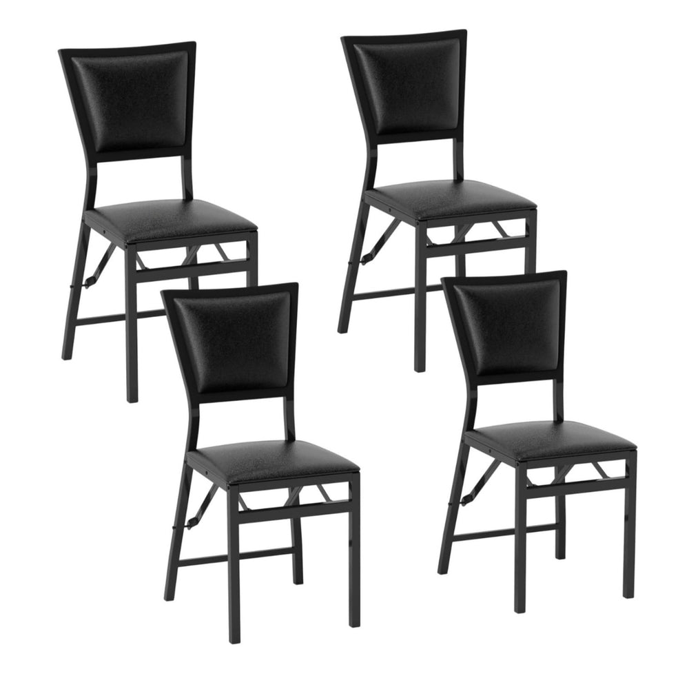 Steel Folding Chair Set of 4 with High Backrest and Steel Frame