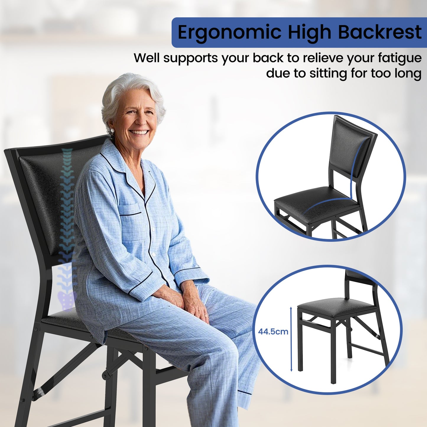 Steel Folding Chair Set of 4 with High Backrest and Steel Frame