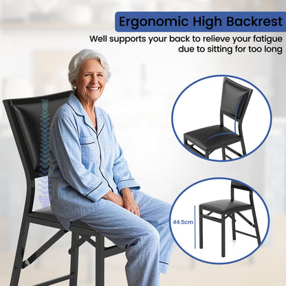 Steel Folding Chair Set of 4 with High Backrest and Steel Frame