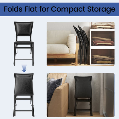 Steel Folding Chair Set of 4 with High Backrest and Steel Frame