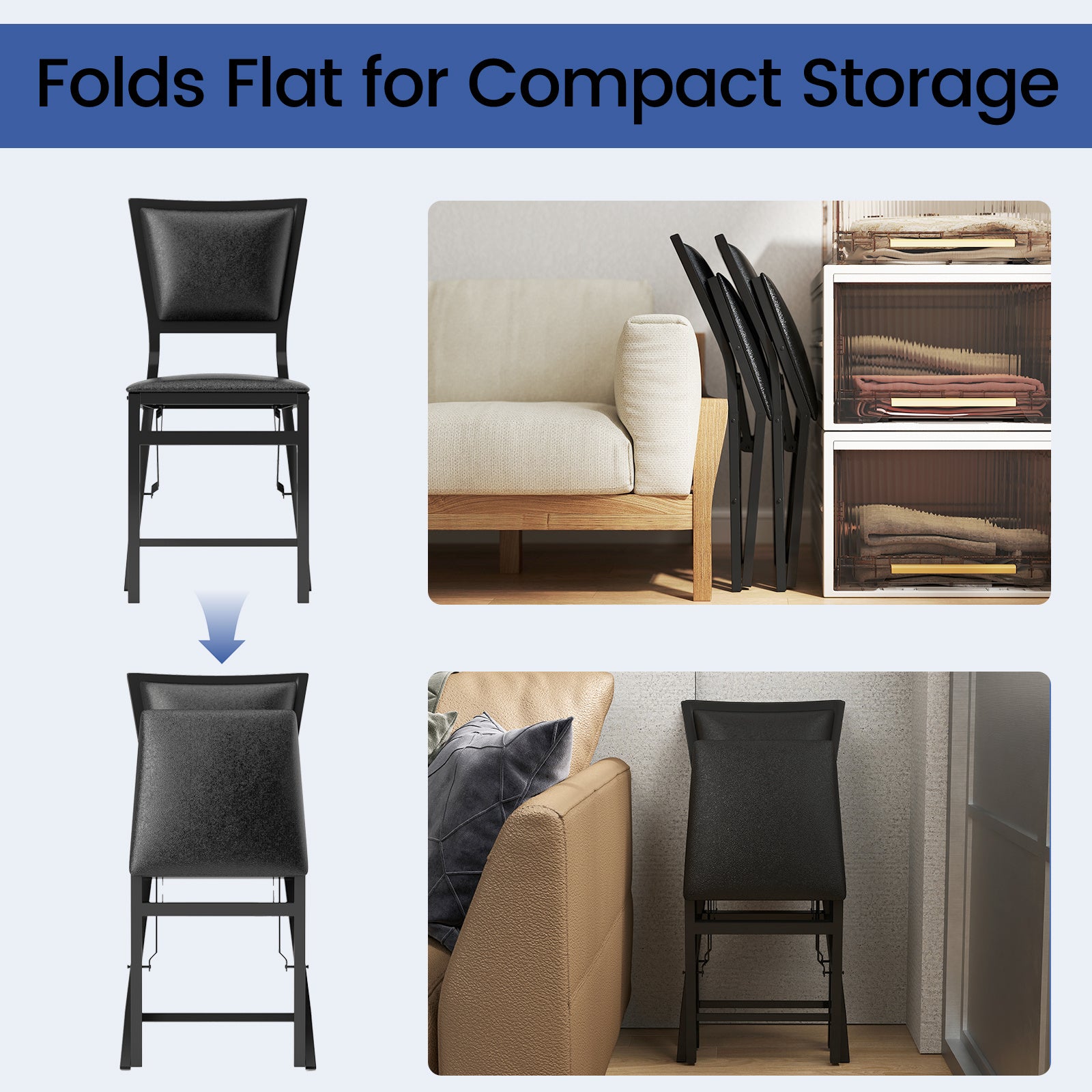 Steel Folding Chair Set of 4 with High Backrest and Steel Frame