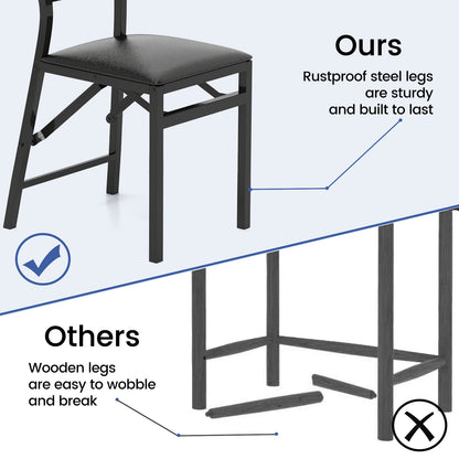 Steel Folding Chair Set of 4 with High Backrest and Steel Frame