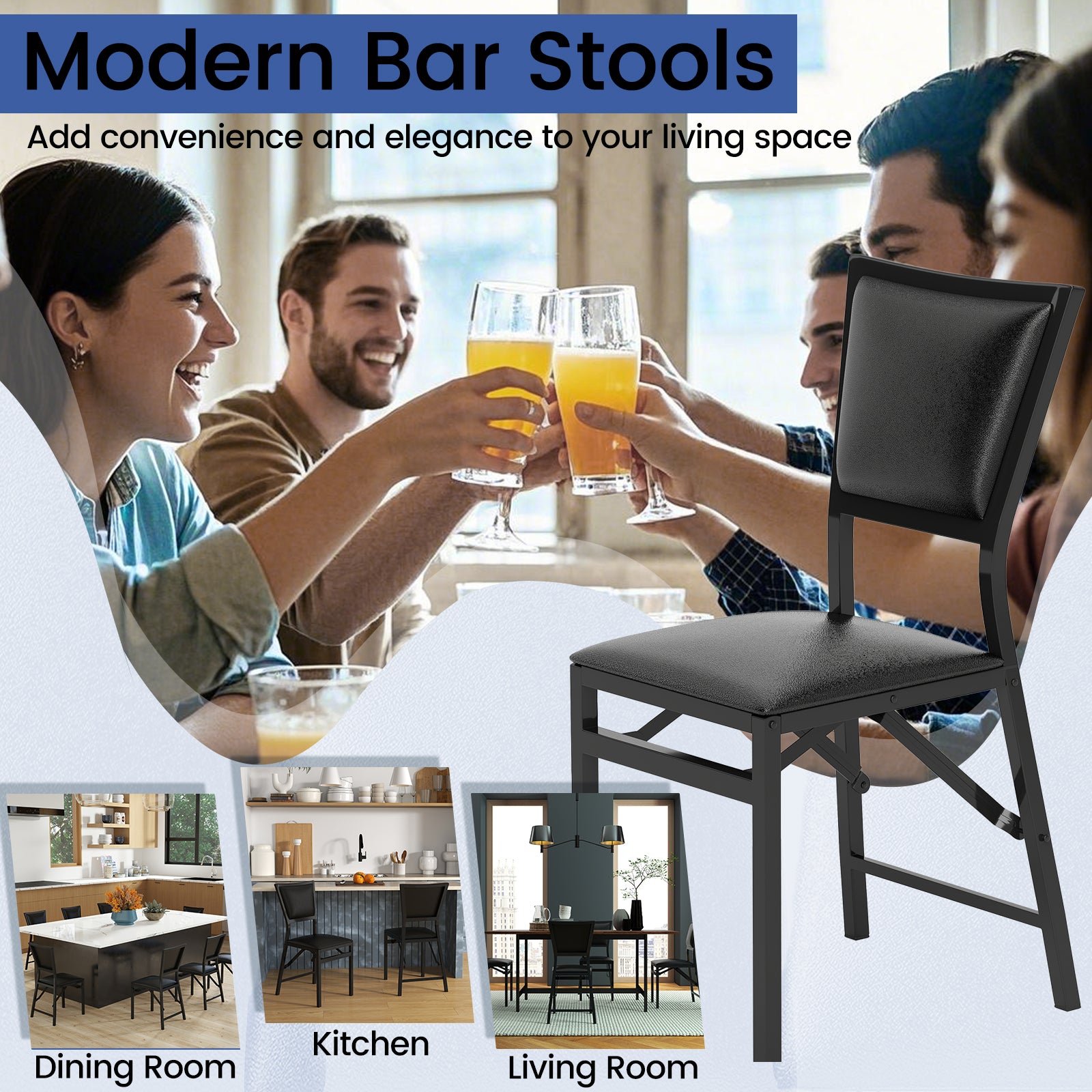 Steel Folding Chair Set of 2 with High Backrest and Steel Frame