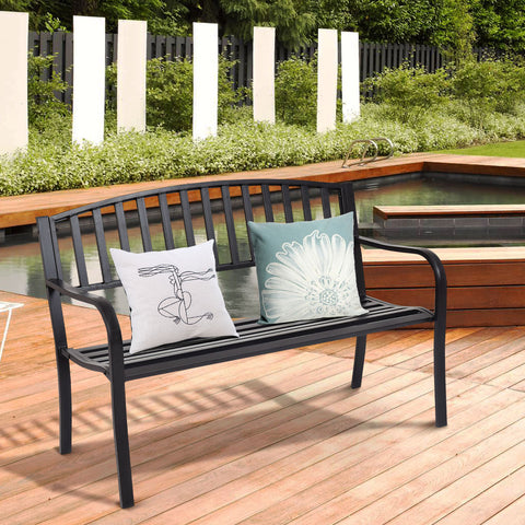 Steel Garden Bench Outdoor Patio Bench with Streak Design