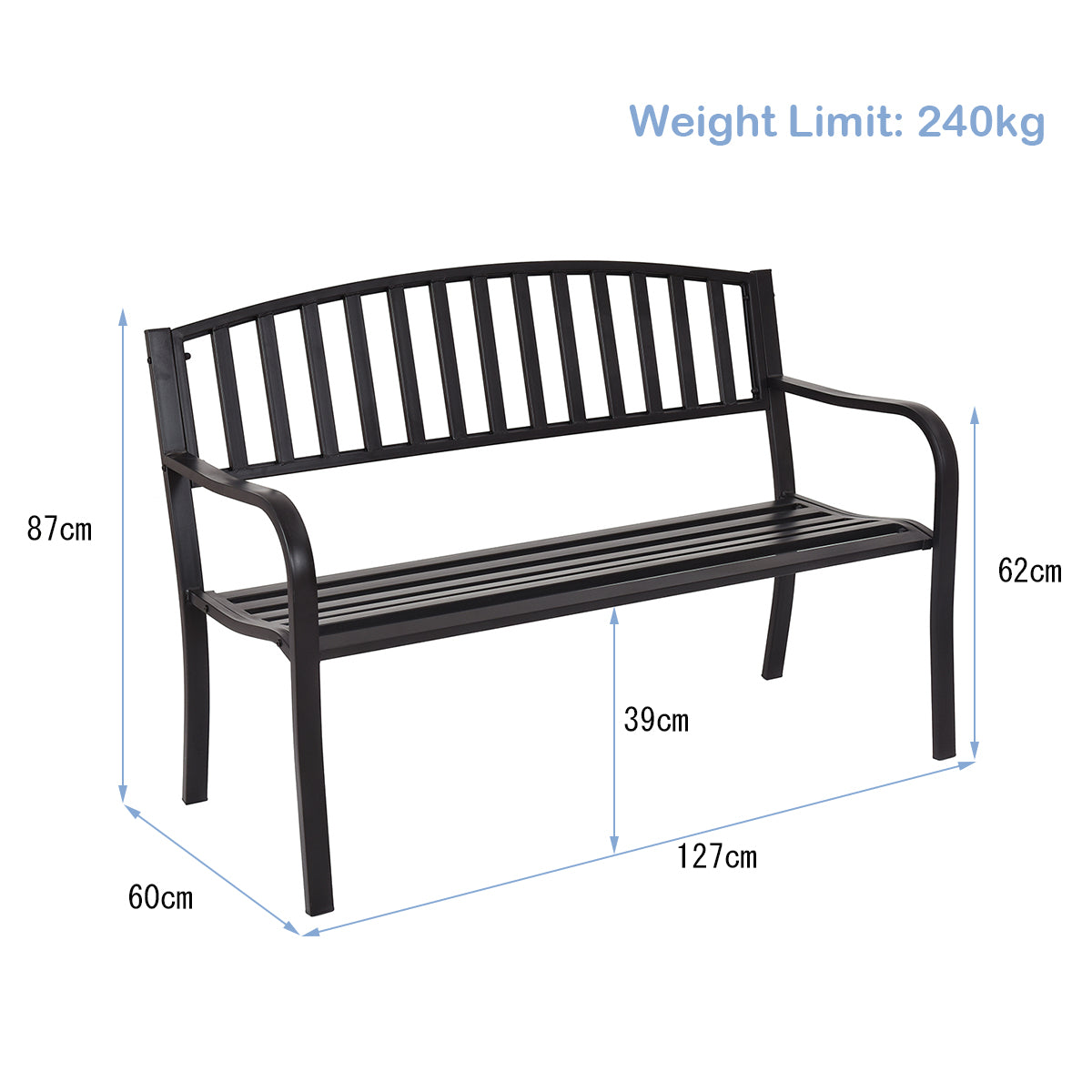 Steel Garden Bench Outdoor Patio Bench with Streak Design