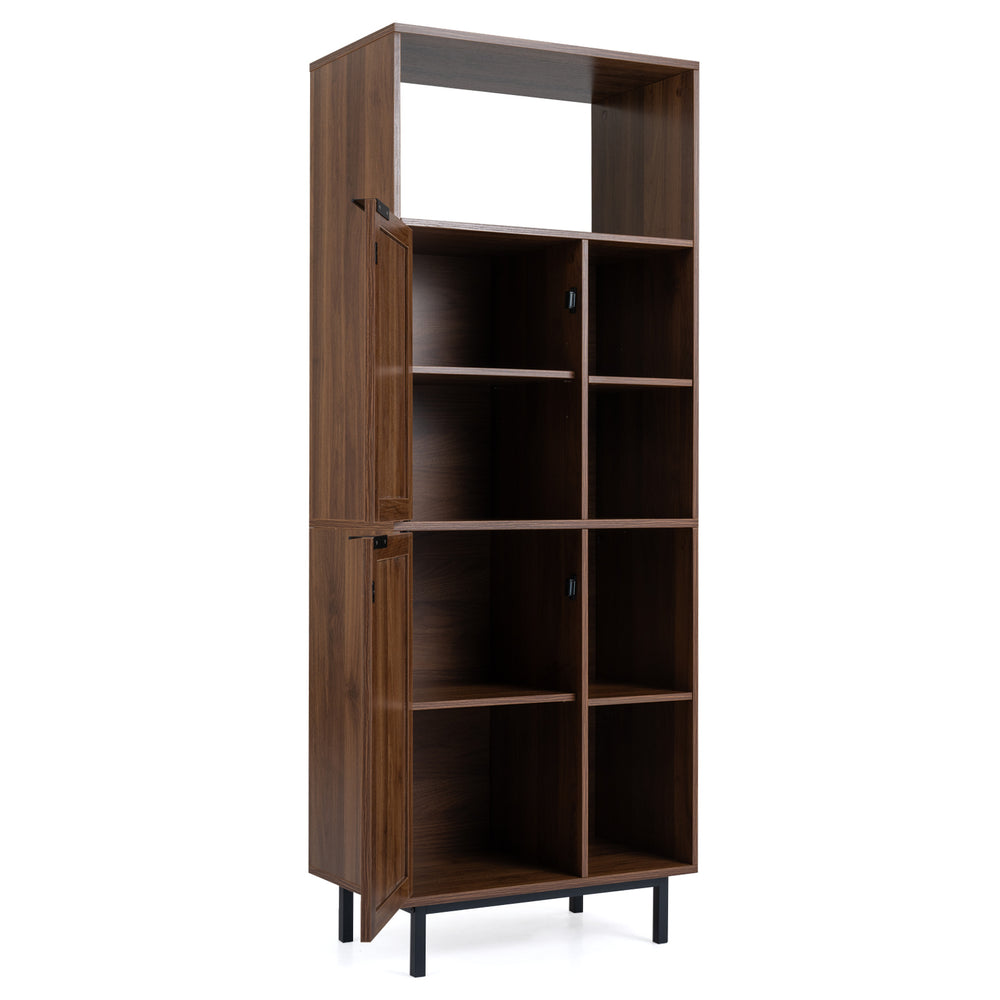Storage Cabinet with 2 Rattan Doors and 5 Compartments-Brown