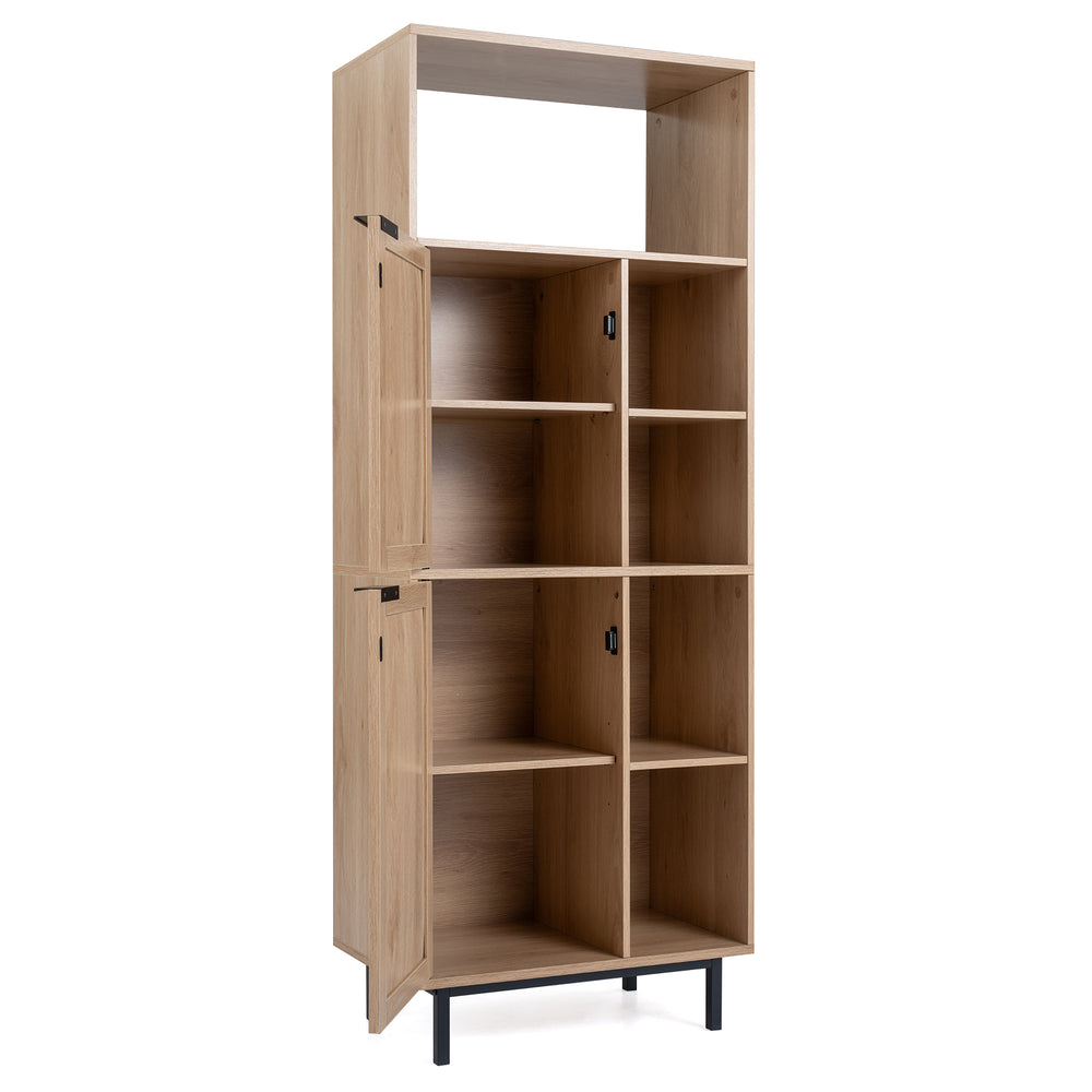 Storage Cabinet with 2 Rattan Doors and 5 Compartments-Natural