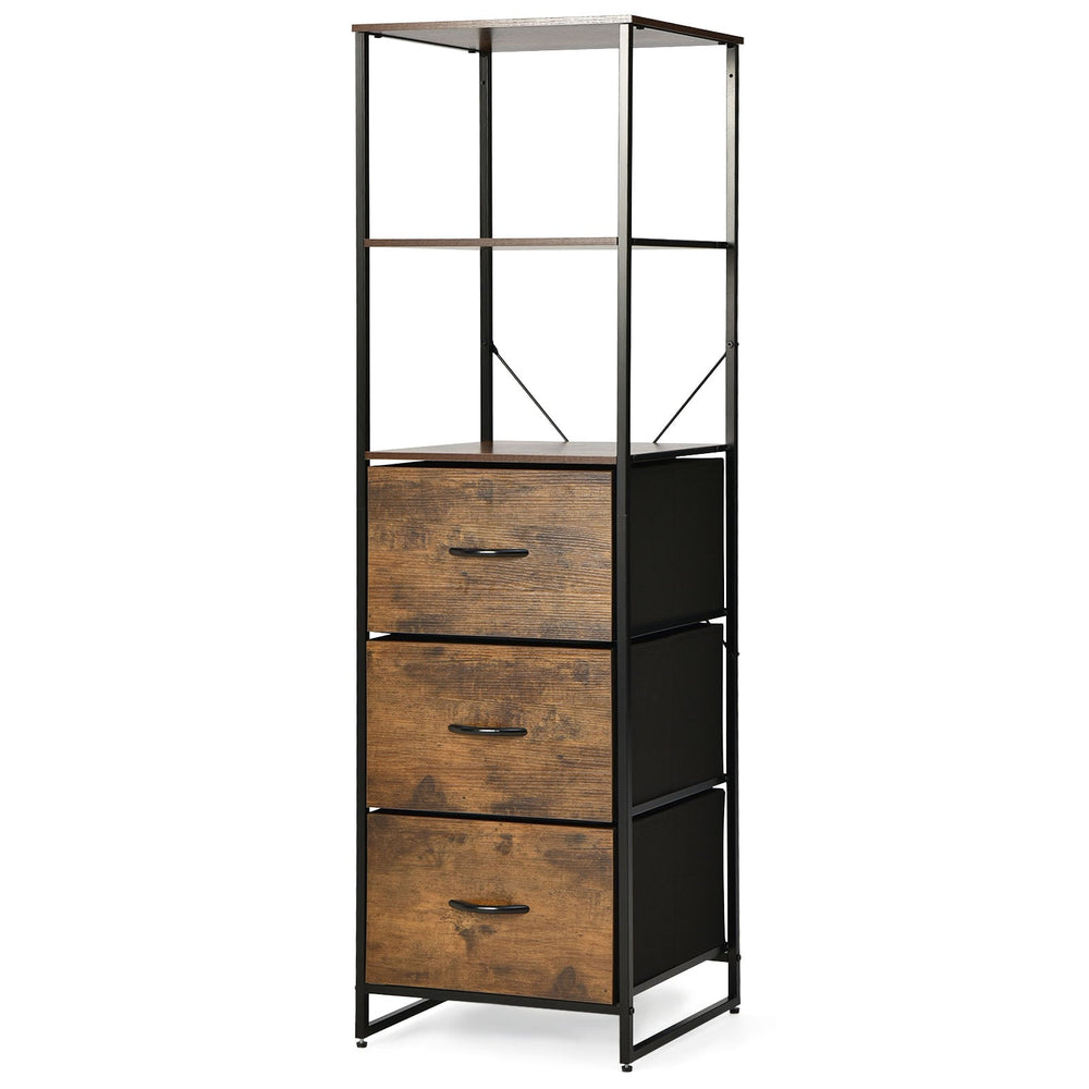 Storage Cabinet with 3 Drawers and 3-Tier Tall Shelf for Bedroom -Rustic Brown