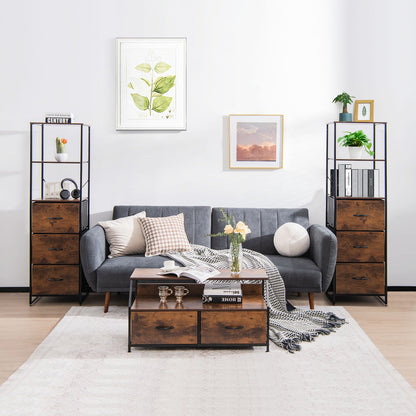 Storage Cabinet with 3 Drawers and 3-Tier Tall Shelf for Bedroom -Rustic Brown