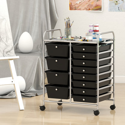 Storage Cart with 2-Size Drawer Rolling Cart Large Countertop Side Handles-Black