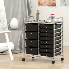 Storage Cart with 2-Size Drawer Rolling Cart Large Countertop Side Handles-Black