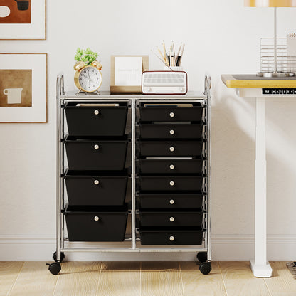 Storage Cart with 2-Size Drawer Rolling Cart Large Countertop Side Handles-Black