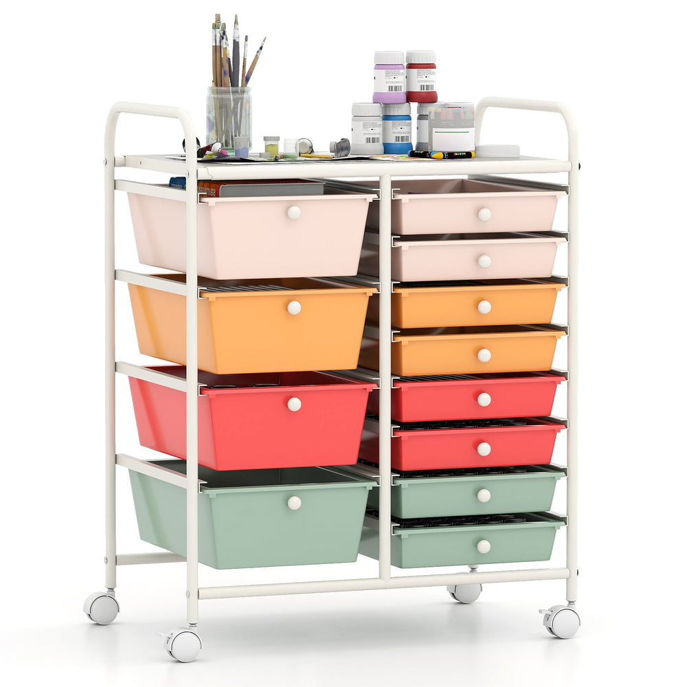 Storage Cart with 2-Size Drawer Rolling Cart Large Countertop Side Handles-Macaron