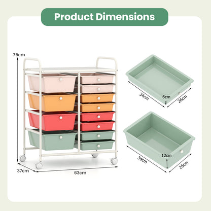 Storage Cart with 2-Size Drawer Rolling Cart Large Countertop Side Handles-Macaron