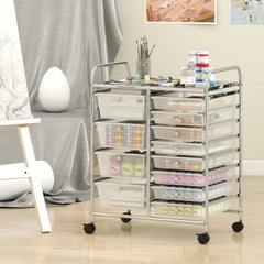Storage Cart with 2-Size Drawer Rolling Cart Large Countertop Side Handles-Transparent