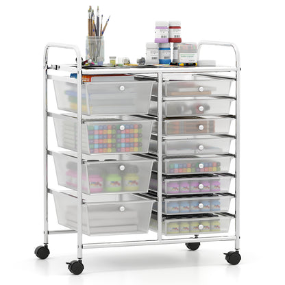 Storage Cart with 2-Size Drawer Rolling Cart Large Countertop Side Handles-Transparent