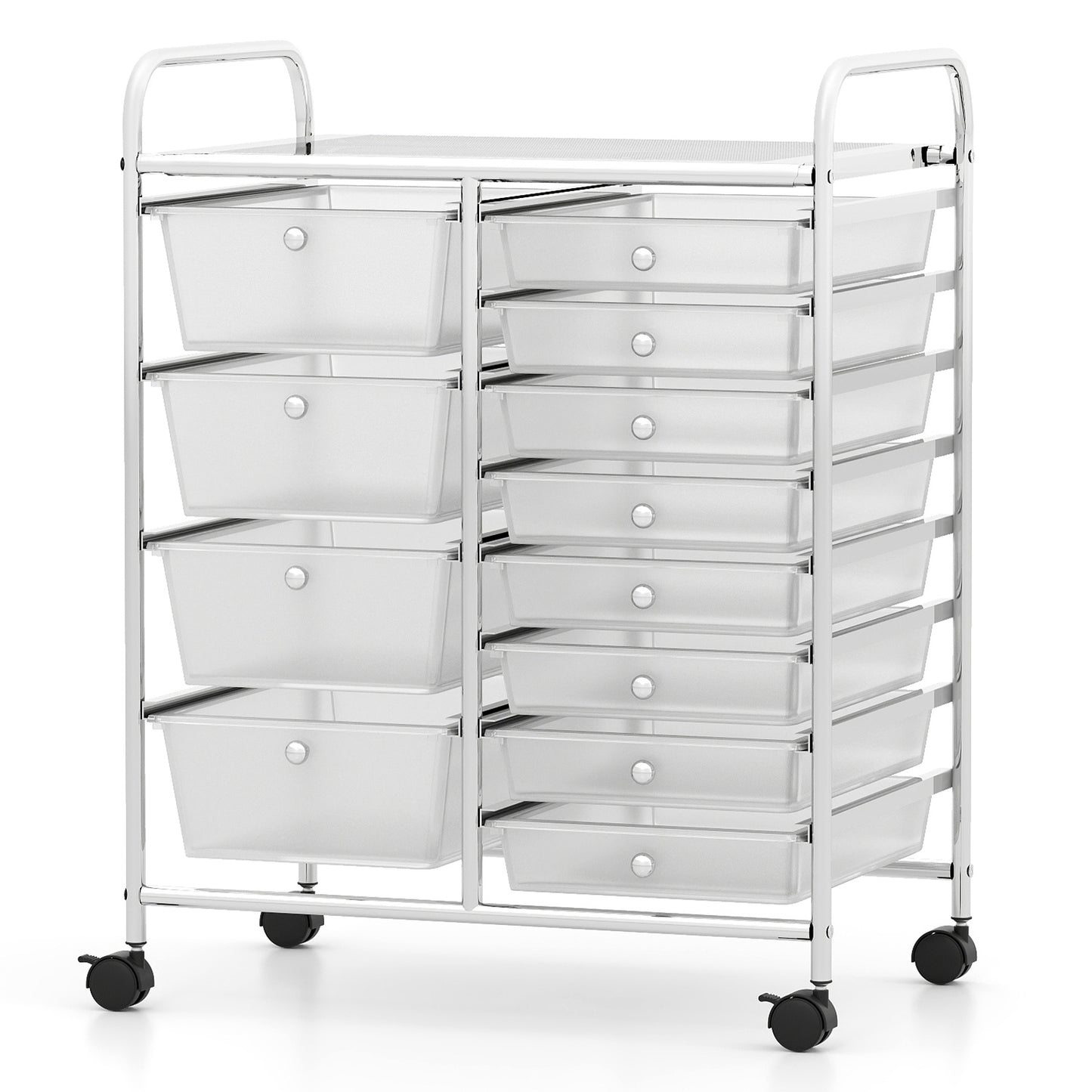 Storage Cart with 2-Size Drawer Rolling Cart Large Countertop Side Handles-Transparent
