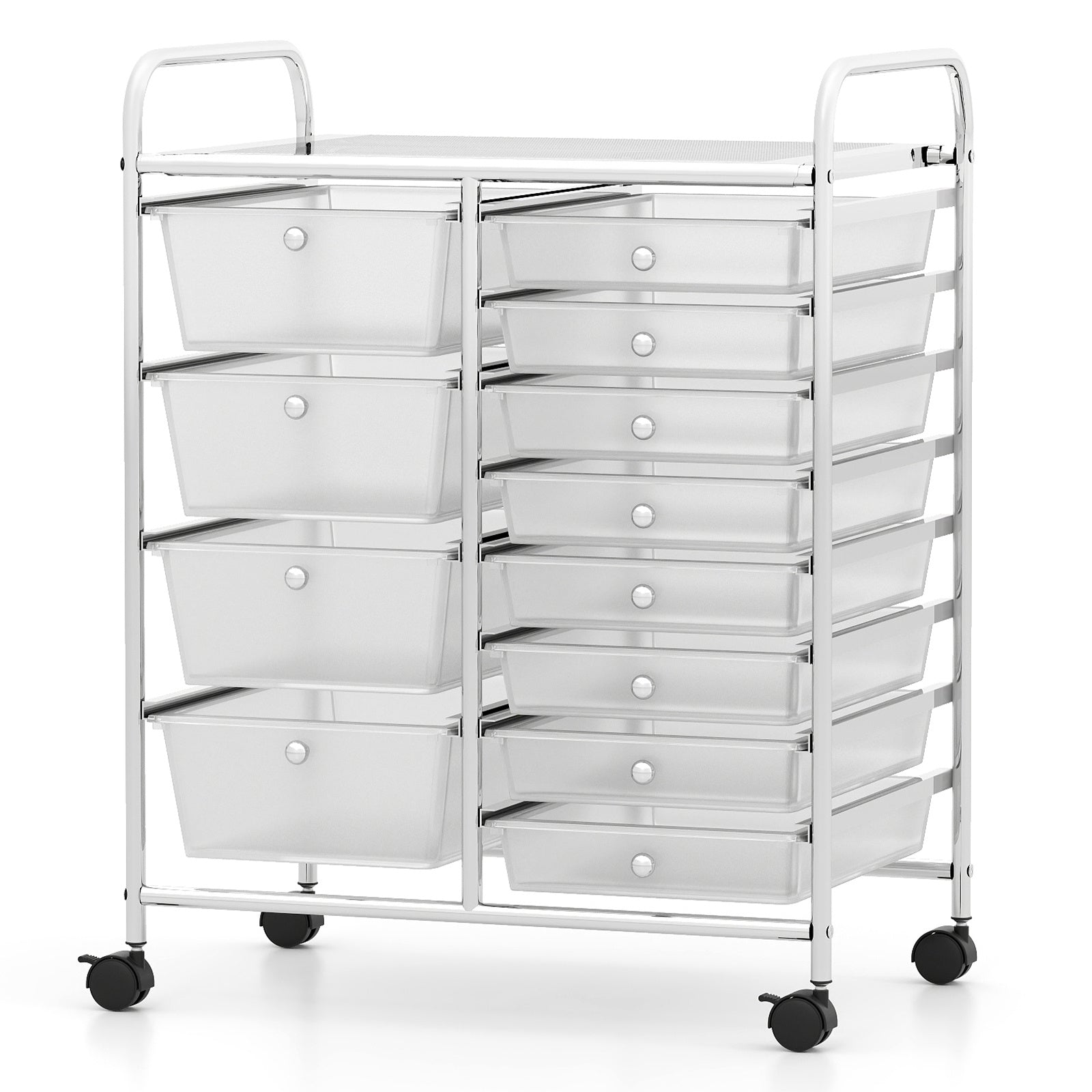 Storage Cart with 2-Size Drawer Rolling Cart Large Countertop Side Handles-Transparent