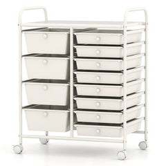 Storage Cart with 2-Size Drawer Rolling Cart Large Countertop Side Handles-White