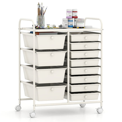 Storage Cart with 2-Size Drawer Rolling Cart Large Countertop Side Handles-White