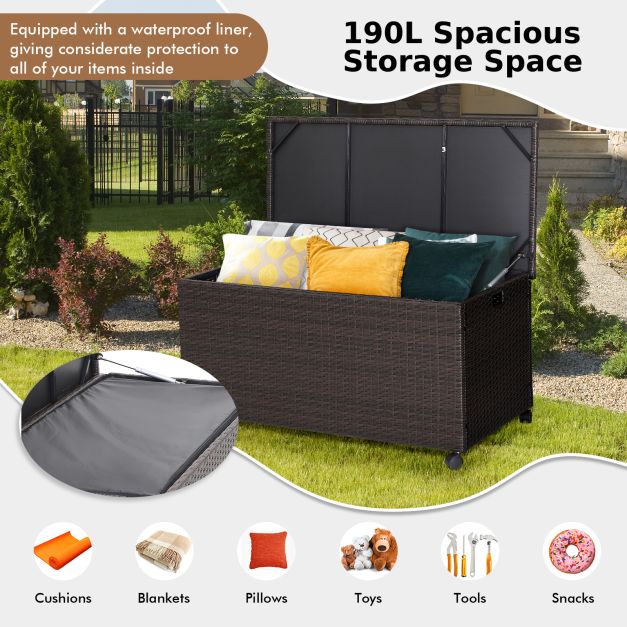 Outdoor Wicker Storage Box with Zippered Liner-50 Gallon