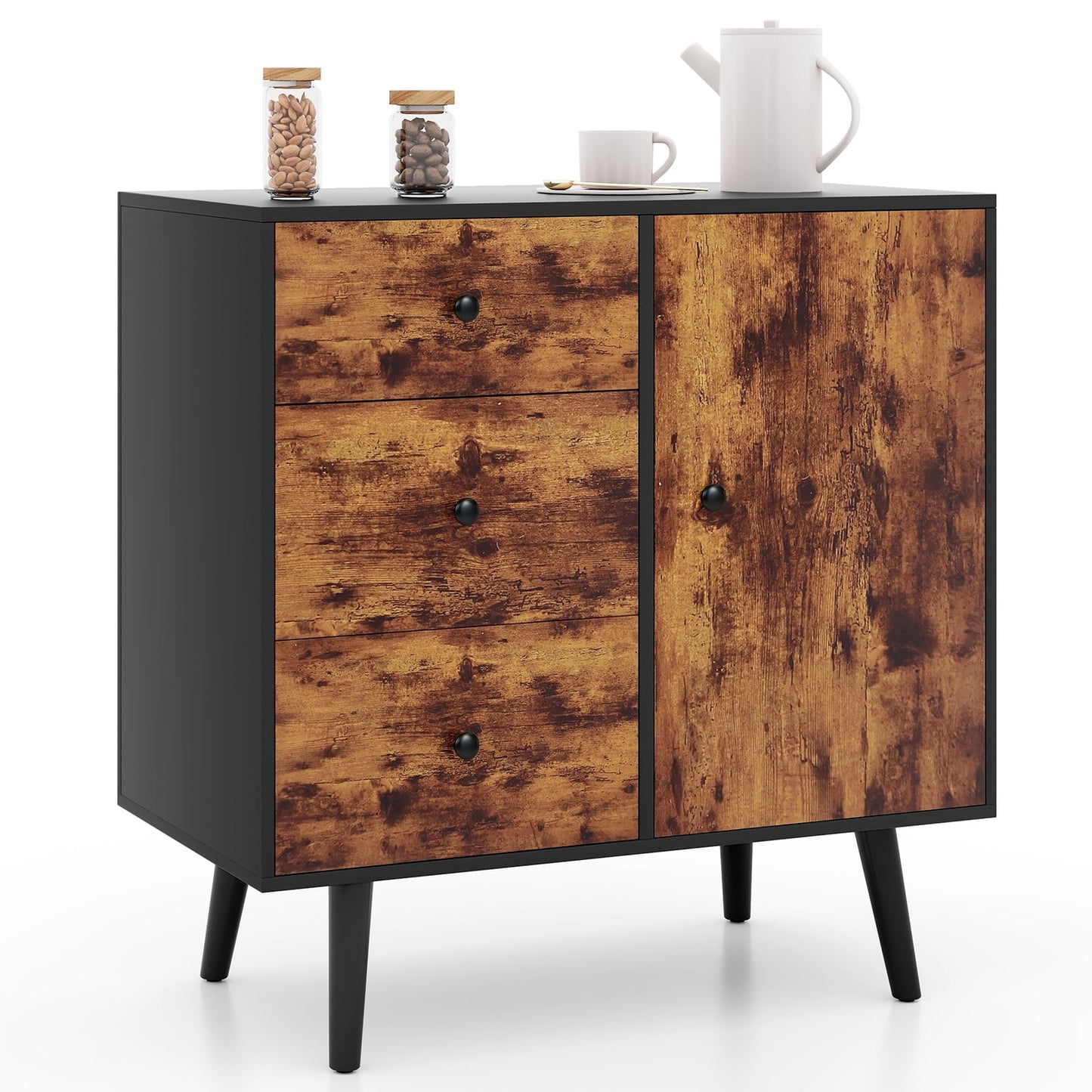 Storage Cabinet with 3 Drawer and 1 Side Cabinet-Rustic Brown