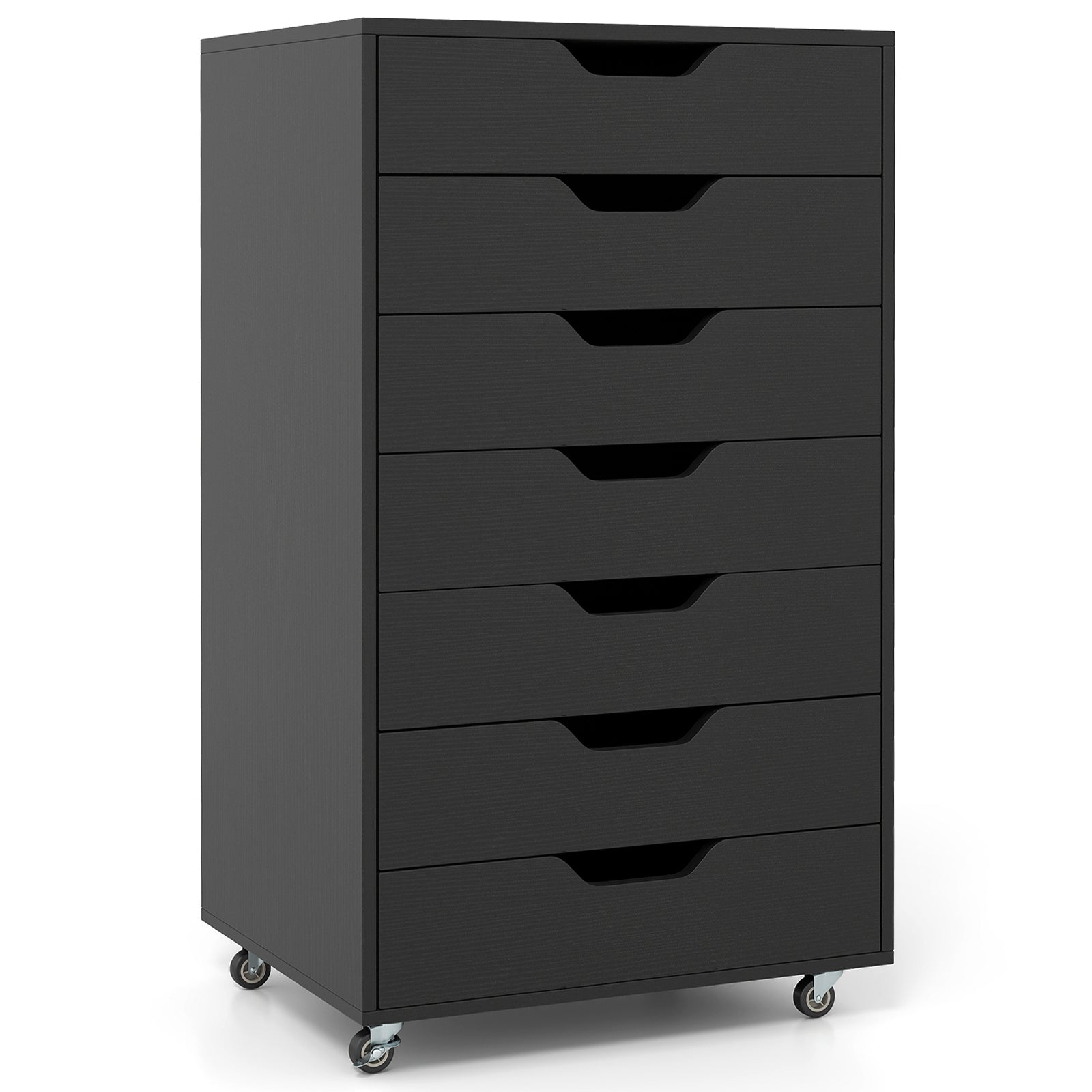 Rolling container with 7 drawers, mobile filing cabinet with wheels, office container, drawer cabinet, black