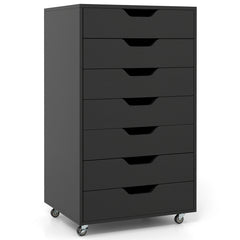 Rolling container with 7 drawers, mobile filing cabinet with wheels, office container, drawer cabinet, black
