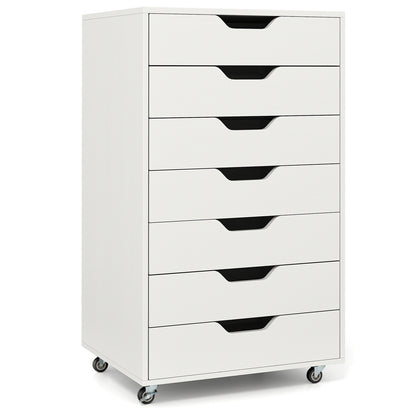 7-Drawer Storage Cabinet with 4 Universal Casters for Office-White
