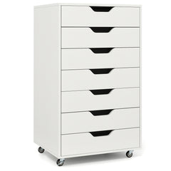 7-Drawer Storage Cabinet with 4 Universal Casters for Office-White