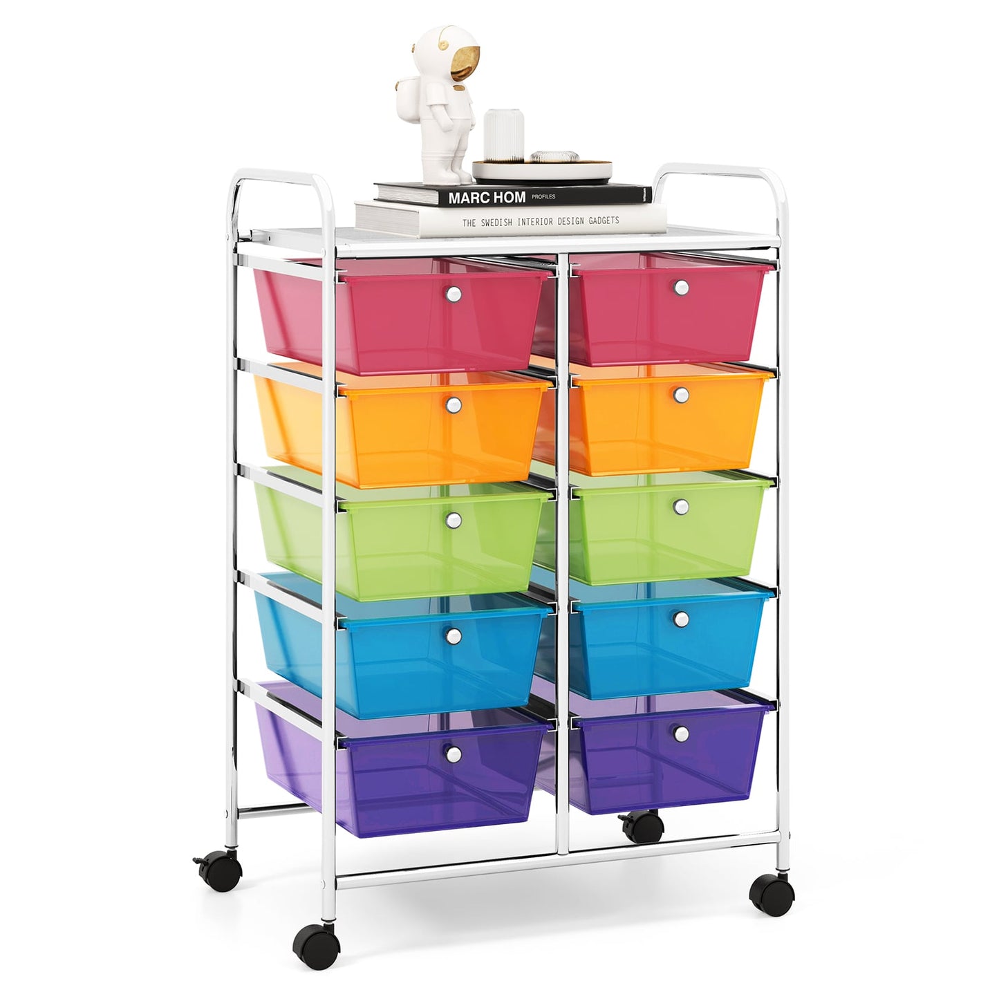 Storage Rolling Cart with 10-Drawer for Tools Scrapbook Paper Organising-Rainbow