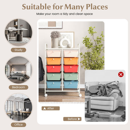 Storage Rolling Cart with 10-Drawer for Tools Scrapbook Paper Organising-Colourful