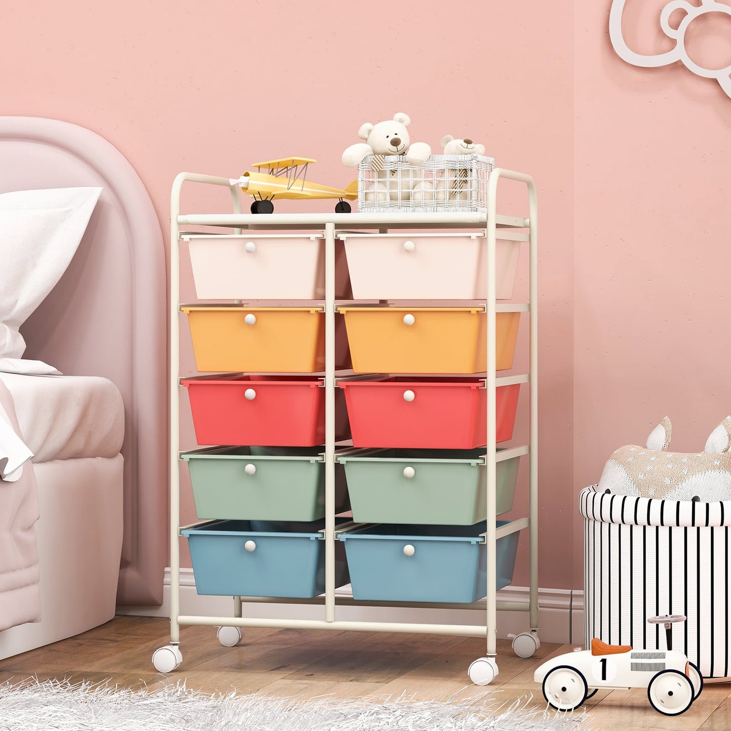 Storage Rolling Cart with 10-Drawer for Tools Scrapbook Paper Organising-Colourful