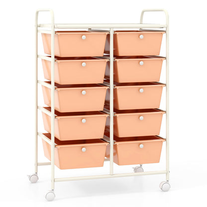 Storage Rolling Cart with 10-Drawer for Tools Scrapbook Paper Organising-Soft Peach