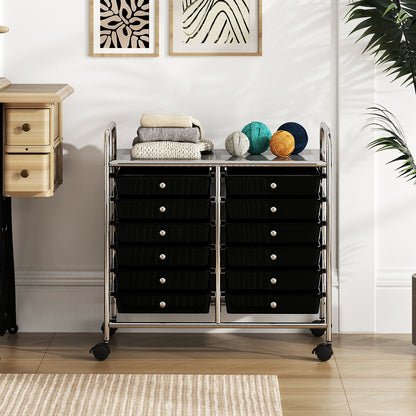 Storage Rolling Cart with Drawer and Large Countertop Side Handles-Black