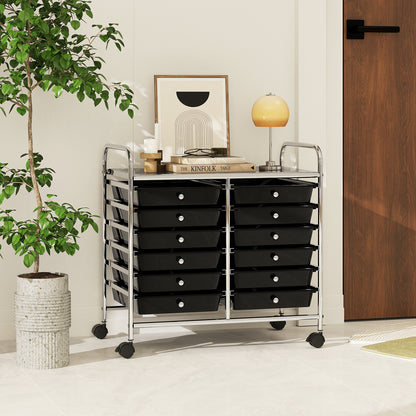 Storage Rolling Cart with Drawer and Large Countertop Side Handles-Black