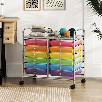 Storage Rolling Cart with Drawer and Large Countertop Side Handles-Colourful