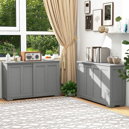 Antique Stackable Kitchen Storage Sideboard with Height Adjustable Shelf-Gray