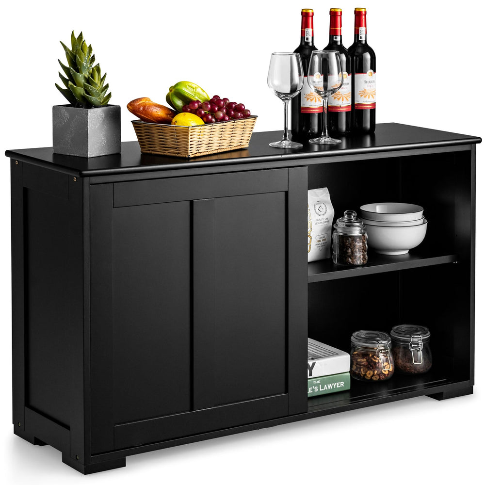 Storage Sideboard with Sliding Door and Double Partition-Black