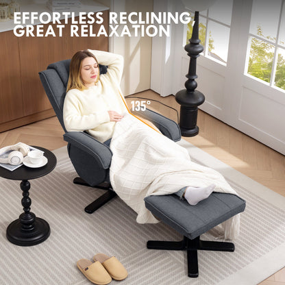 HOMCOM Rocker Swivel Recliner Chair with Footstool - Charcoal Grey Linen