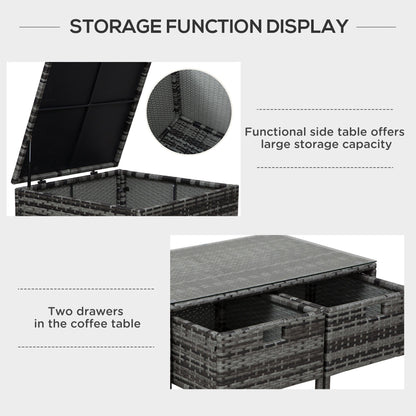مجموعة من 4 قطع من أثاث الحدائق من الخيزران من Outsunny مع طاولة تخزين وأريكة فناء وطاولة قهوة بدرجين، وأريكة زاوية مبطنة رائعة بأربعة مقاعد - رمادي